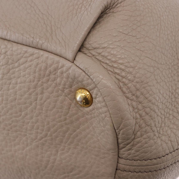 PRADA Tote Bag Leather 2way Beige Gold Auth 185585A