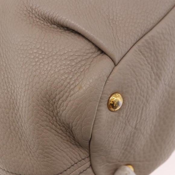 PRADA Tote Bag Leather 2way Beige Gold Auth 185585A