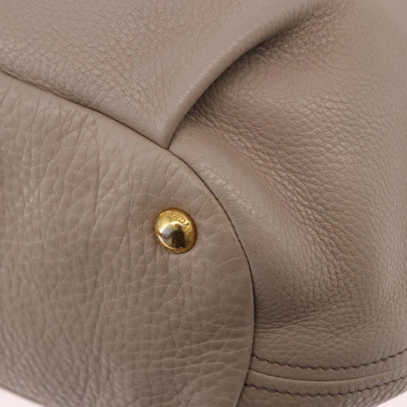 PRADA Tote Bag Leather 2way Beige Gold Auth 185585A