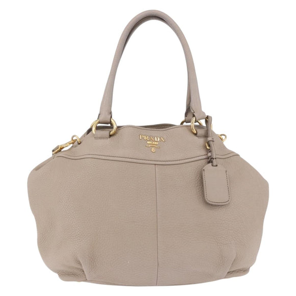 PRADA Tote Bag Leather 2way Beige Gold Auth 185585A