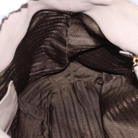 PRADA Tote Bag Leather 2way Beige Gold Auth 185585A