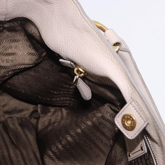 PRADA Tote Bag Leather 2way Beige Gold Auth 185585A