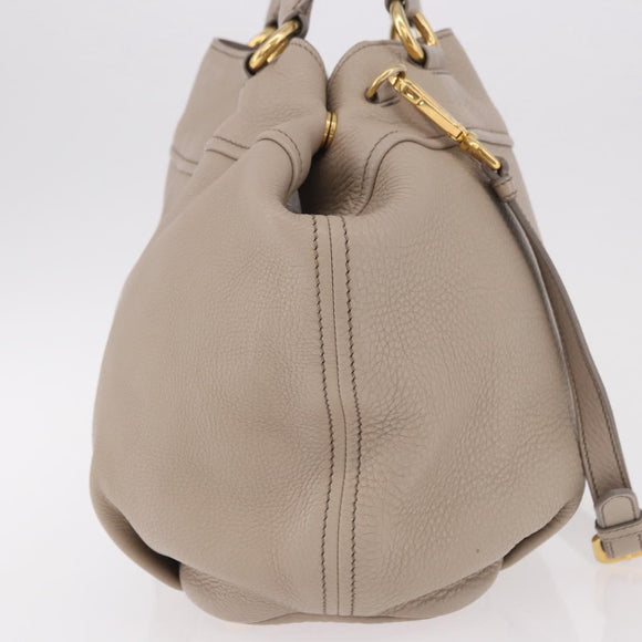 PRADA Tote Bag Leather 2way Beige Gold Auth 185585A