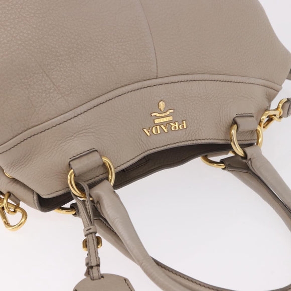 PRADA Tote Bag Leather 2way Beige Gold Auth 185585A