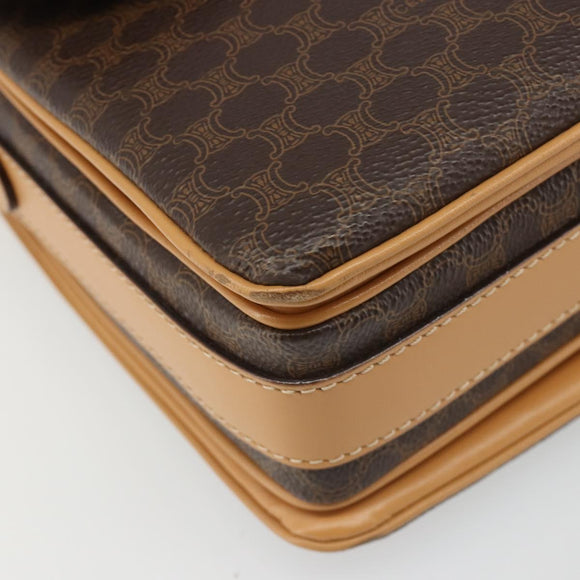 CELINE Macadam Canvas Shoulder Bag PVC Leather Brown Gold Auth 185586A