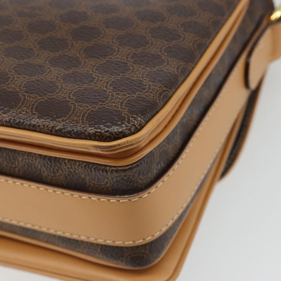 CELINE Macadam Canvas Shoulder Bag PVC Leather Brown Gold Auth 185586A