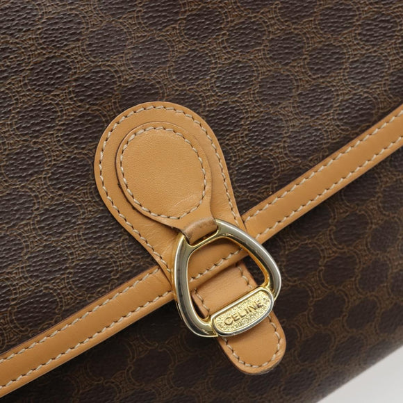 CELINE Macadam Canvas Shoulder Bag PVC Leather Brown Gold Auth 185586A