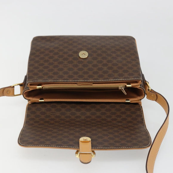 CELINE Macadam Canvas Shoulder Bag PVC Leather Brown Gold Auth 185586A