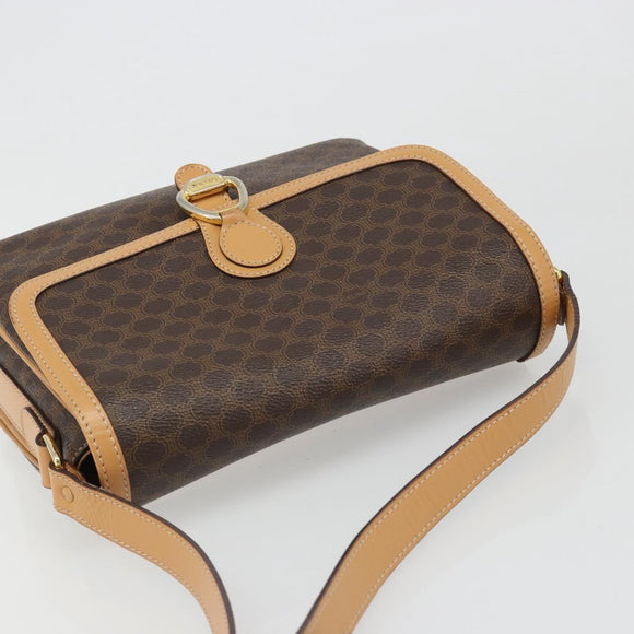 CELINE Macadam Canvas Shoulder Bag PVC Leather Brown Gold Auth 185586A