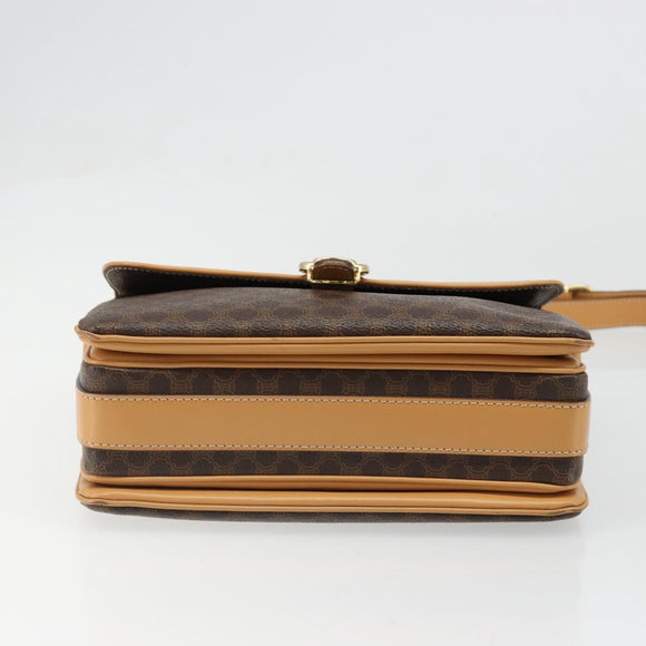 CELINE Macadam Canvas Shoulder Bag PVC Leather Brown Gold Auth 185586A