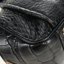 PRADA Hand Bag Leather Croco Embossed Black Gold Auth 185588V-9
