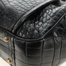PRADA Hand Bag Leather Croco Embossed Black Gold Auth 185588V-15
