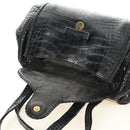 PRADA Hand Bag Leather Croco Embossed Black Gold Auth 185588V-19