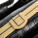 PRADA Hand Bag Leather Croco Embossed Black Gold Auth 185588V-21