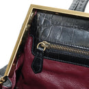 PRADA Hand Bag Leather Croco Embossed Black Gold Auth 185588V-26