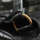 PRADA Hand Bag Leather Croco Embossed Black Gold Auth 185588V-8