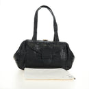 PRADA Hand Bag Leather Croco Embossed Black Gold Auth 185588V-12