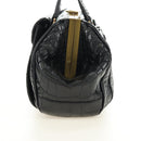 PRADA Hand Bag Leather Croco Embossed Black Gold Auth 185588V-3