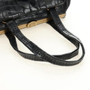 PRADA Hand Bag Leather Croco Embossed Black Gold Auth 185588V-7