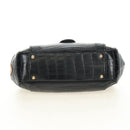 PRADA Hand Bag Leather Croco Embossed Black Gold Auth 185588V-5