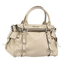 Miu Miu Hand Bag Leather 2way Beige Silver Auth 185589A-1