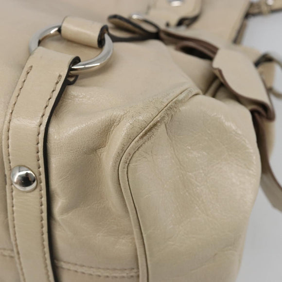Miu Miu Hand Bag Leather 2way Beige Silver Auth 185589A
