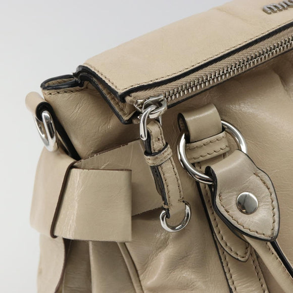 Miu Miu Hand Bag Leather 2way Beige Silver Auth 185589A