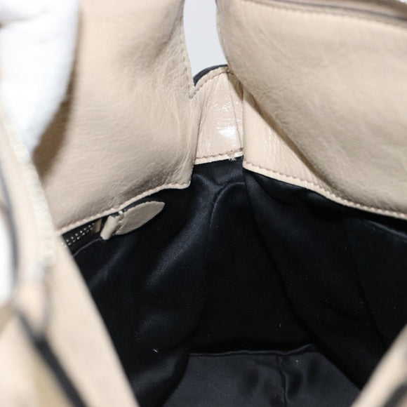 Miu Miu Hand Bag Leather 2way Beige Silver Auth 185589A