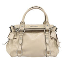 Miu Miu Hand Bag Leather 2way Beige Silver Auth 185589A-13