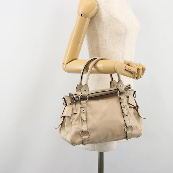 Miu Miu Hand Bag Leather 2way Beige Silver Auth 185589A