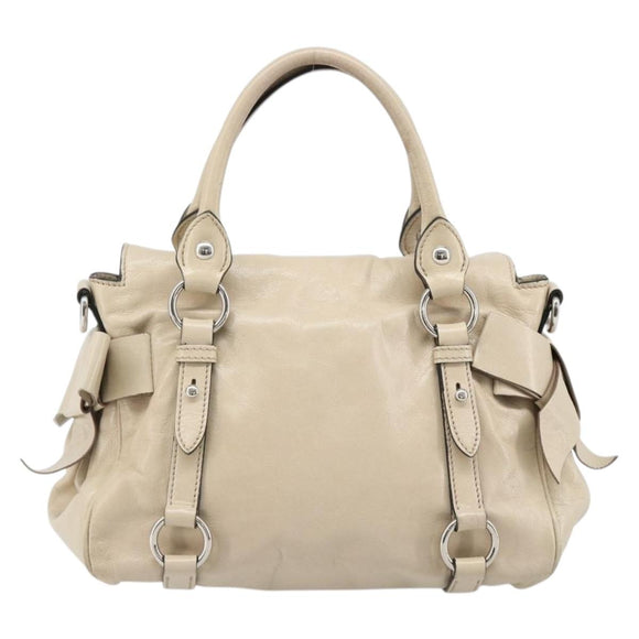 Miu Miu Hand Bag Leather 2way Beige Silver Auth 185589A