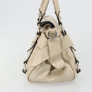Miu Miu Hand Bag Leather 2way Beige Silver Auth 185589A-3