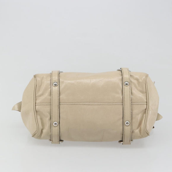 Miu Miu Hand Bag Leather 2way Beige Silver Auth 185589A