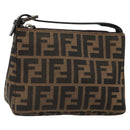 FENDI Zucca Canvas Hand Pouch Black Brown Auth 185591-1