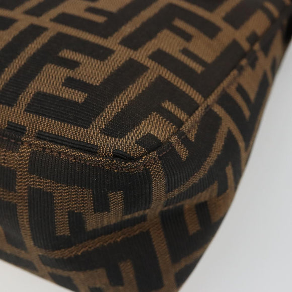FENDI Zucca Canvas Hand Pouch Black Brown Auth 185591