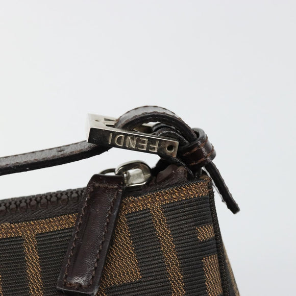 FENDI Zucca Canvas Hand Pouch Black Brown Auth 185591