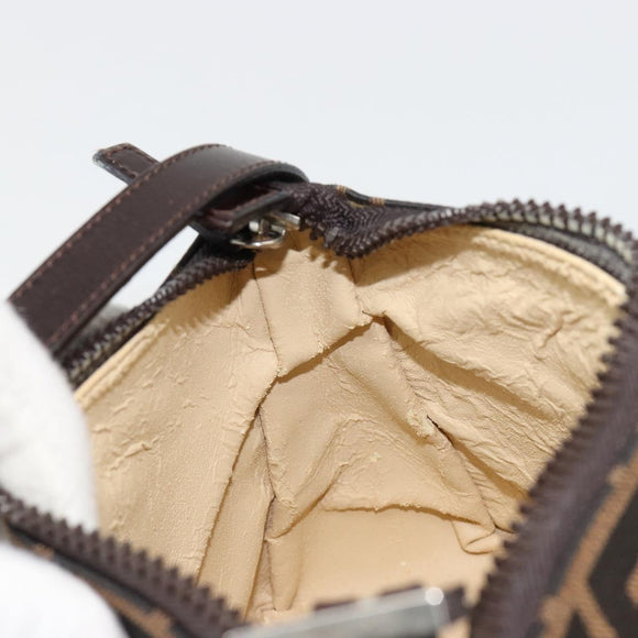 FENDI Zucca Canvas Hand Pouch Black Brown Auth 185591