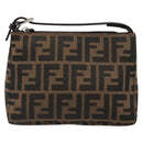 FENDI Zucca Canvas Hand Pouch Black Brown Auth 185591-13