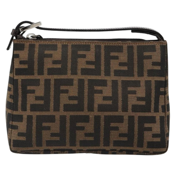 FENDI Zucca Canvas Hand Pouch Black Brown Auth 185591