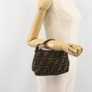 FENDI Zucca Canvas Hand Pouch Black Brown Auth 185591-20