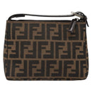 FENDI Zucca Canvas Hand Pouch Black Brown Auth 185591-2