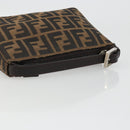 FENDI Zucca Canvas Hand Pouch Black Brown Auth 185591-7