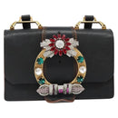 Miu Miu Shoulder Bag Leather Black Gold Auth 185592A-13
