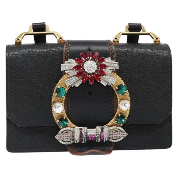 Miu Miu Shoulder Bag Leather Black Gold Auth 185592A