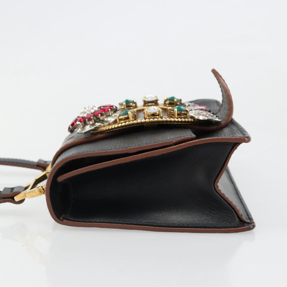 Miu Miu Shoulder Bag Leather Black Gold Auth 185592A