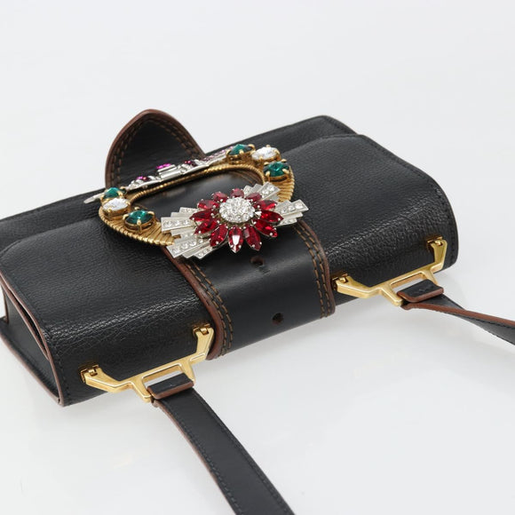 Miu Miu Shoulder Bag Leather Black Gold Auth 185592A
