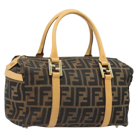 FENDI Zucca Canvas Hand Bag 2way Black Brown Auth 185594A