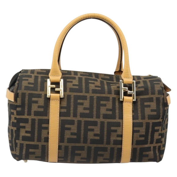 FENDI Zucca Canvas Hand Bag 2way Black Brown Auth 185594A