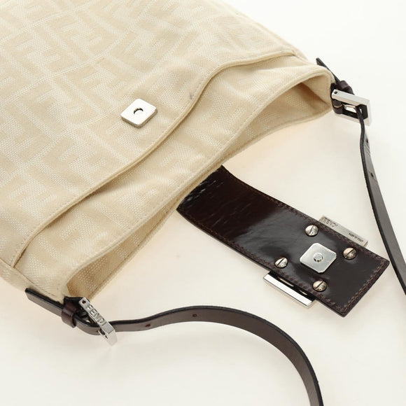 FENDI Zucca Canvas Mamma Baguette Shoulder Bag Ivory Silver Auth 185596V