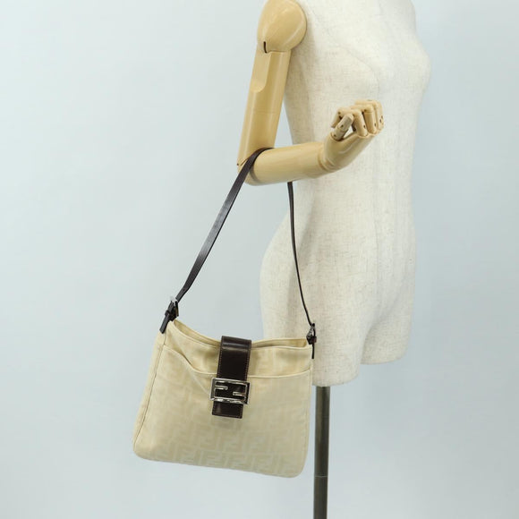 FENDI Zucca Canvas Mamma Baguette Shoulder Bag Ivory Silver Auth 185596V